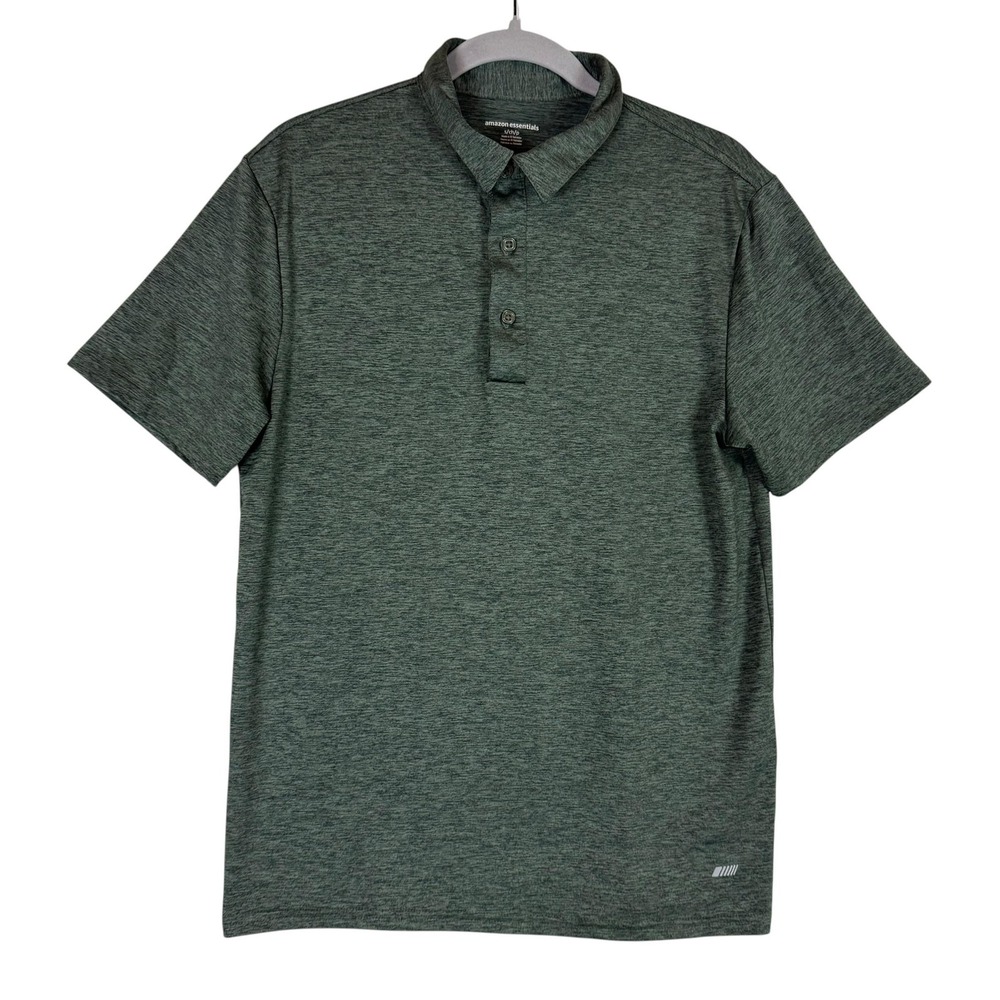 Amazon Essentials Polo Shirt Mens Small Green Solid Short Sleeve Stretch Jersey
